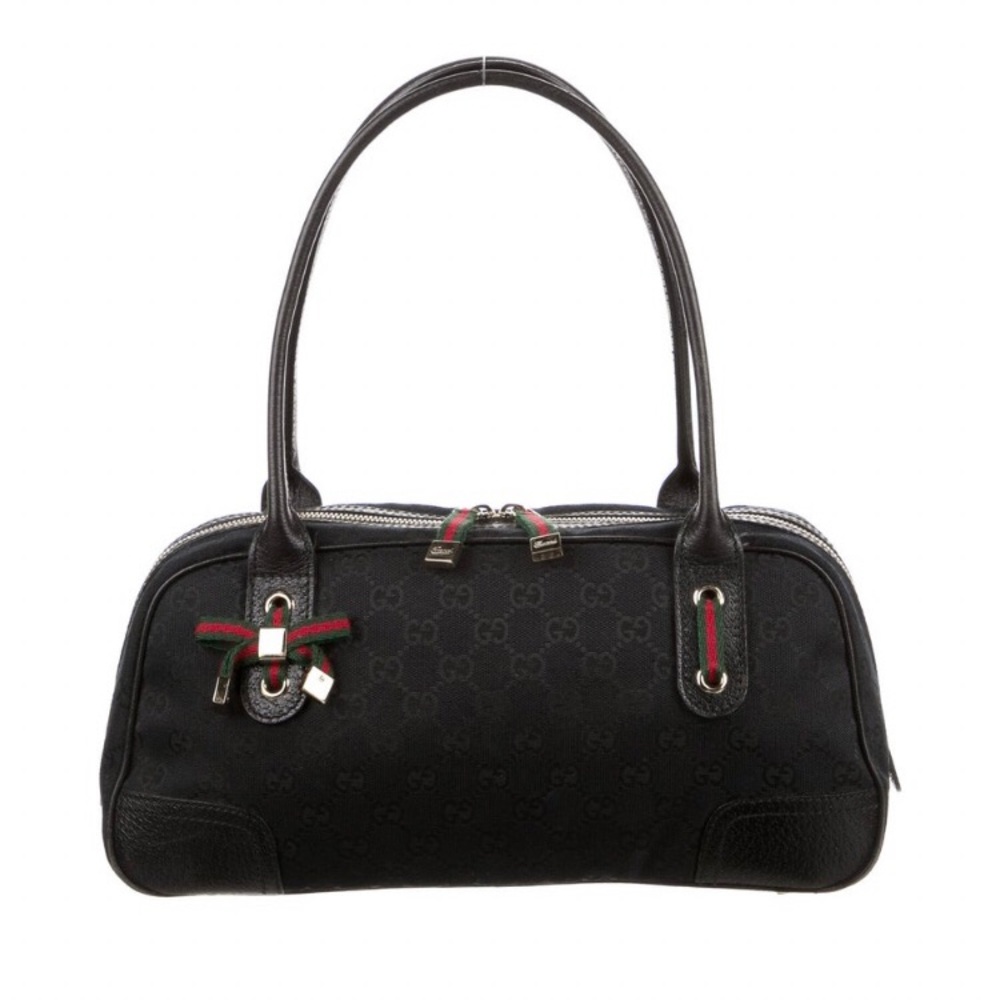 Authentic black monogrammed Gucci Small GG Canvas Boston Purse/shoulder bag